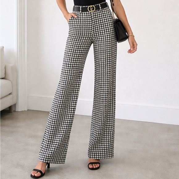 Cabi Houndstooth Wide Leg Pants Size 0 NWOT Chic High Rise Trouser - Picture 3 of 15